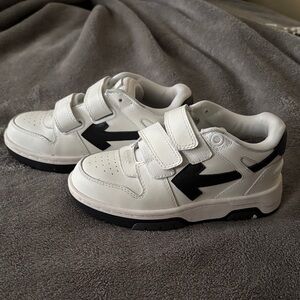Kids White and Black Athletic Sneakers with Hook-and-Loop Straps